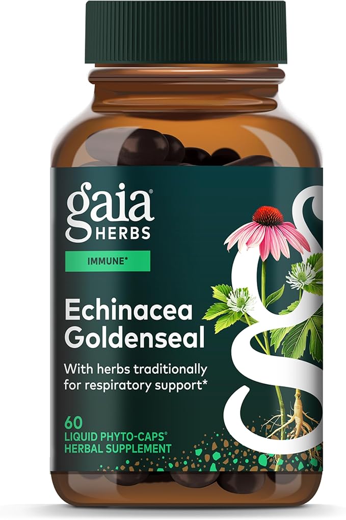 Gaia Herbs Echinacea Goldenseal - Immune Support with Echinacea &amp Goldenseal Root - Traditionally Used to Help Maintain a Healthy Respiratory System* - 60 Vegan Liquid Phyto-Caps (30 Servings)
