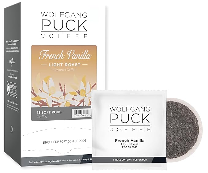 Wolfgang Puck Coffee French Vanilla 9.5 Gram soft Pods 18 Count (Pack of 3)