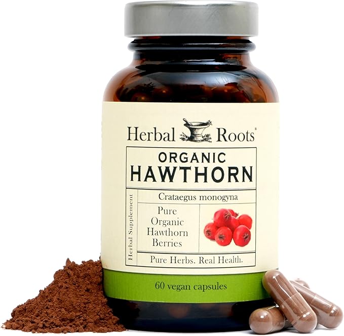 Herbal Roots Organic Hawthorn Berry Capsules | Extra Strength 1200mg per Serving | 60 Vegan Capsules