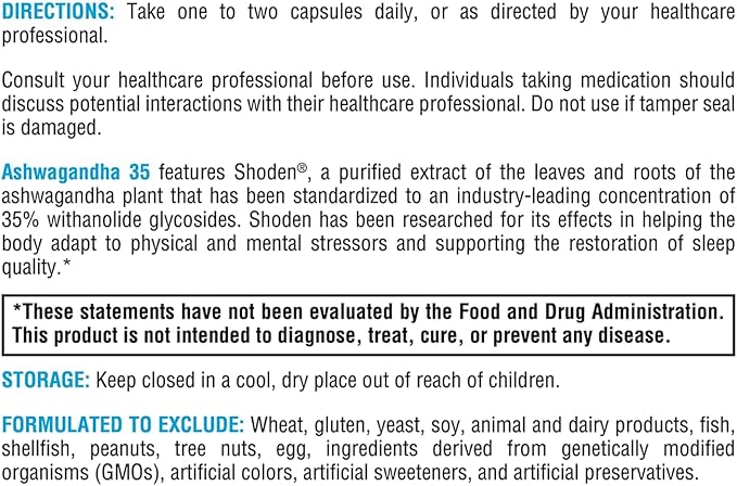 XYMOGEN Ashwagandha 35 - Patented Purified Ashwagandha Root + Leaf Extract (35% Withanolide Glycosides) - Supports Healthy Stress Response Relaxation and Quality Nighttime Rest (60 Capsules)