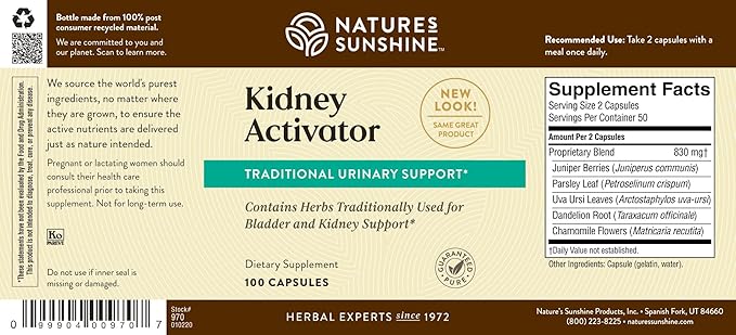 Nature's Sunshine Kidney Activator Capsules 100 Capsules | Natural Kidney Supplement Contains Herbs to Support and Enhance Kidney Function and Urine Flow