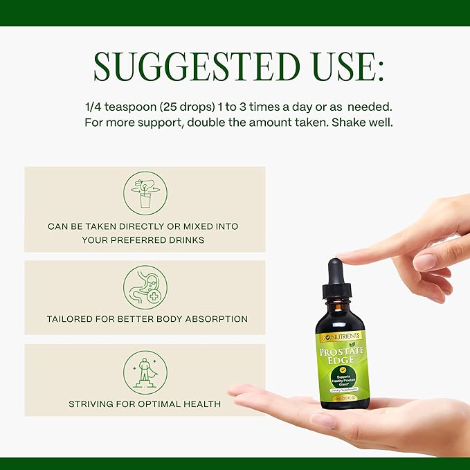 Go Nutrients Prostate Edge - Saw Palmetto &amp Pygeum Extract Supplement for Men’s Prostate Health &amp Relief - Organic Liquid Drops to Support Urinary Flow Bladder Comfort &amp Vitality – 2oz