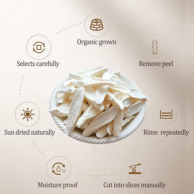 Hee Creek Dried Yam 240g/8.47oz Dried Iron Stick Yam Shan Yao Large Slices Cutting for Herbal Tea Congee Soup Porridge Rich in Nutrients Sulfur Free Pure Natural 铁棍山药 山药干 山药片 煮粥煲汤