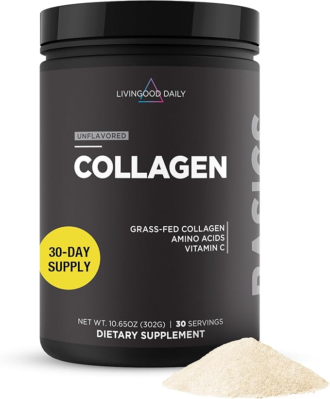 Livingood Daily Unflavored Collagen Powder for Women &amp Men Hydrolyzed Collagen Peptides Powder with Vitamin C Protein with 20 Amino Acids Type I &amp III Grass Fed Keto Paleo Gluten Free