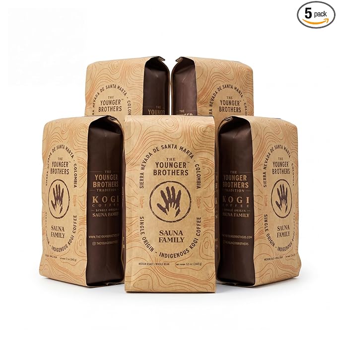 The Younger Brothers Trading Co. – Kogi Sauna Family Indigenous Wild-Grown Coffee Medium Roast Whole Bean 12 oz (Pack of 5)