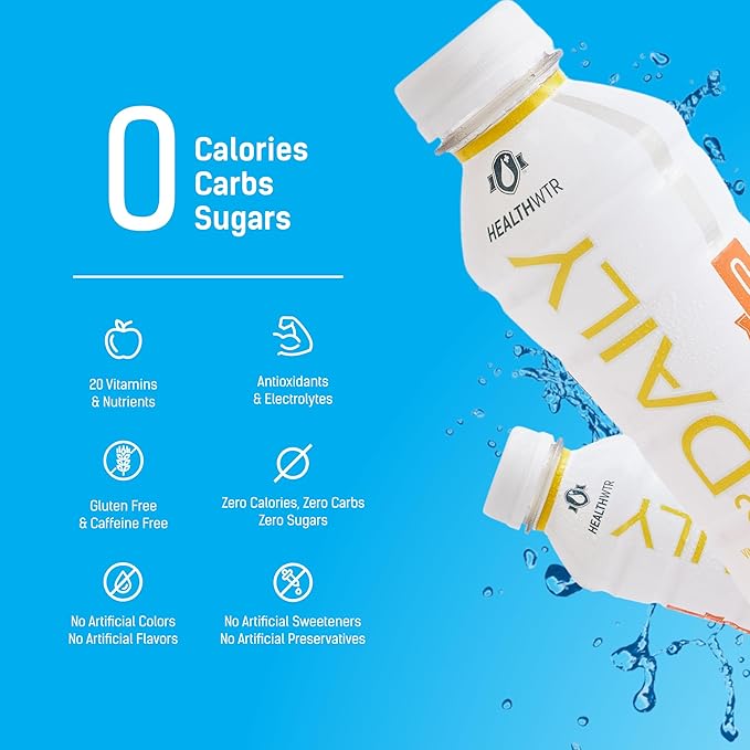 Healthwtr Daily Enhanced Water – Pineapple Mango Flavor 20 Vitamins &amp Nutrients Antioxidants &amp Electrolytes 0 Calories 0 Carbs 0 Sugar Caffeine Free 12-Pack Bottles