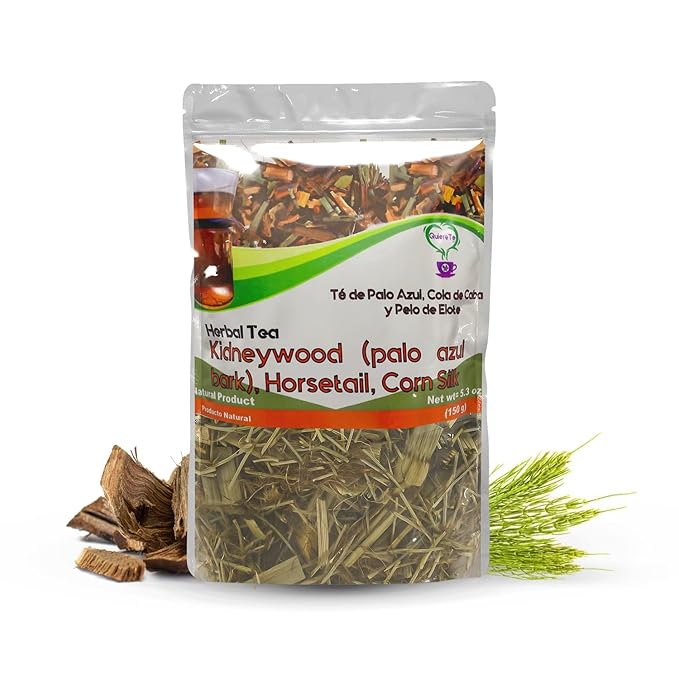 Palo Azul Tea Kidneywood Horsetail Corn Silk Quiere Te 5.3 oz (150 grams) Up to 100 Cups Cyclolepis Genistoides Herbal Blue Stick Tea Resealable Bag Product From Mexico 100% Natural