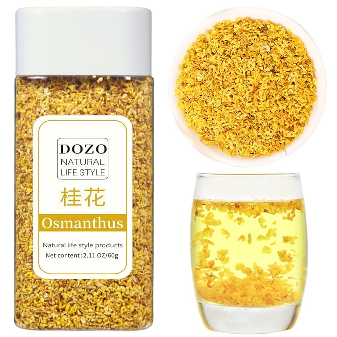DOZO Dried Osmanthus Flower Loose Leaf 60g/2.11oz Superior Grade Natural Osmanthus Petal for Dessert &amp Drinks Sulfur Free Caffeine Free 桂花 桂花茶 桂花糕 桂花蜜