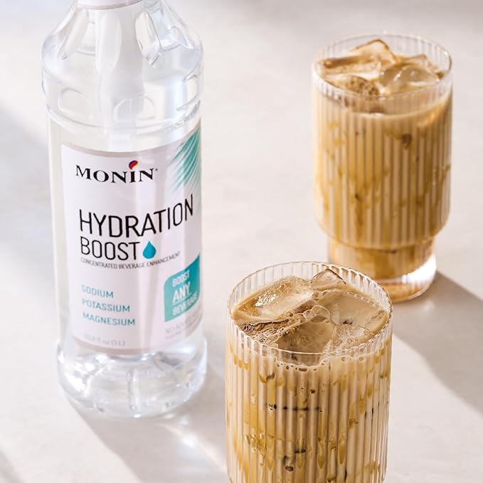 Monin - Hydration Boost and Drink Mix-in Add Electrolytes &amp Minerals to Your Favorite Flavored Beverage (Hot or Cold) Dairy-Free No Artificial Sweeteners Gluten-Free (1 Liter + Pump)