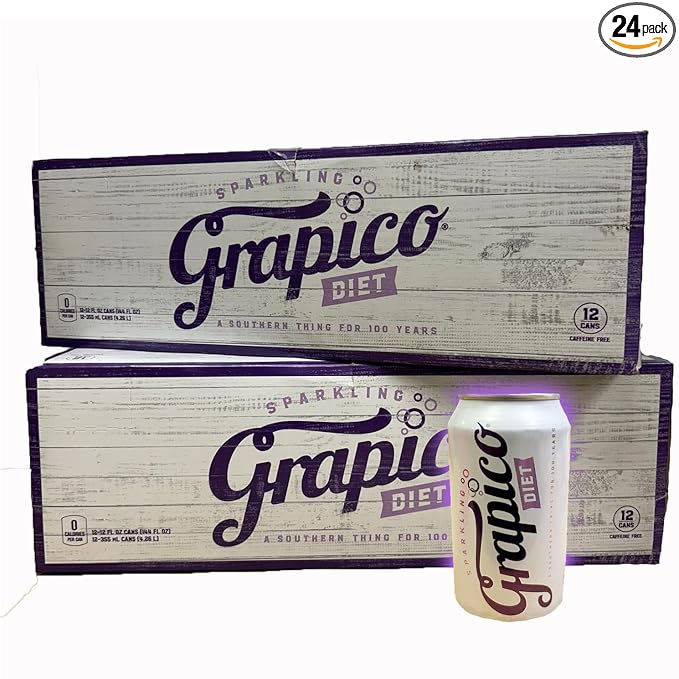 Grapico Diet Grape Soda 12 Pack Cans Zero Calories Caffeine Free (2 cases 24 cans)