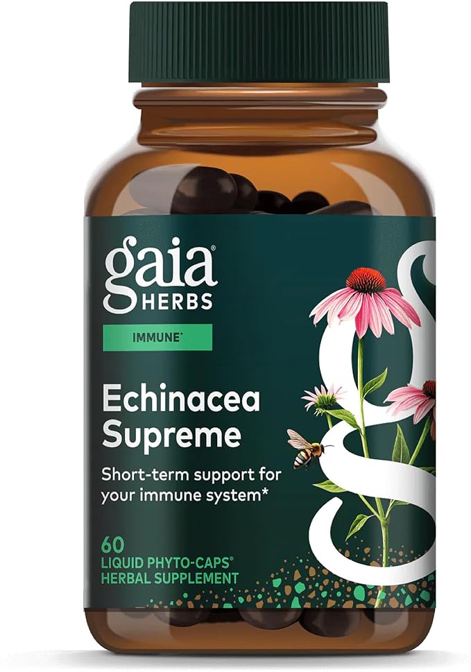 Gaia Herbs Echinacea Supreme - Immune Support Supplement - Echinacea Purpurea &amp Angustifolia Blend to Support Immune System* - 60 Vegan Liquid Phyto-Caps (30 Servings)