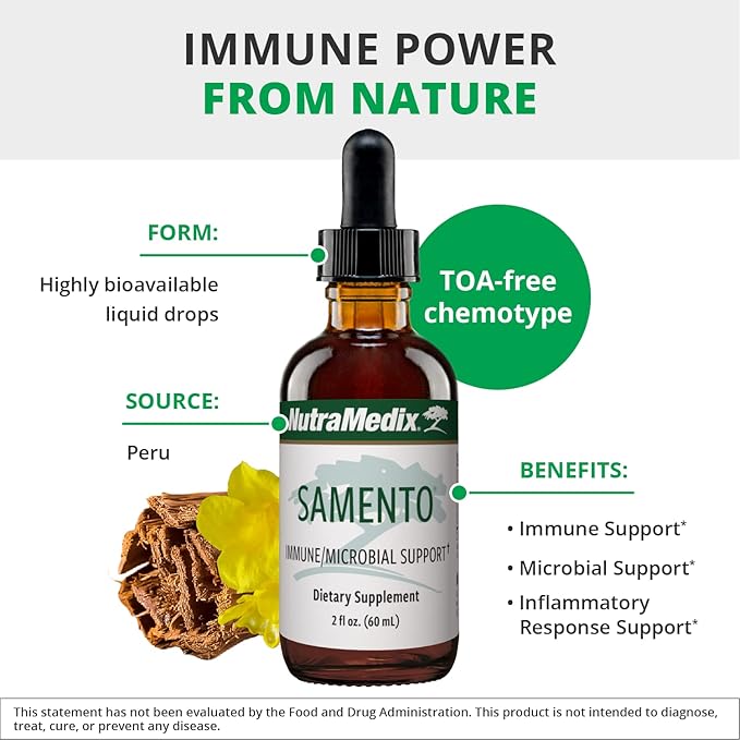 NutraMedix Samento Cat's Claw Tincture - Cat's Claw Tick Immune Support Supplement for Brain Antioxidant Cardiovascular &amp Microbial Support - Bioavailable Herbal Supplements from Nature (1oz / 3
