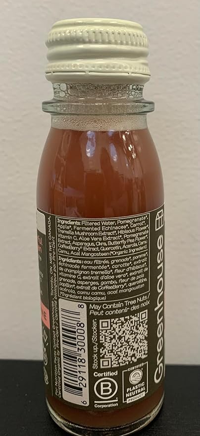 Greenhouse Juice Organic Glow Wellness Shots 12-Count 60ml Glass Bottles Sweet + Tart Pomegranate + Apple Flavor Vegan &amp Gluten-Free