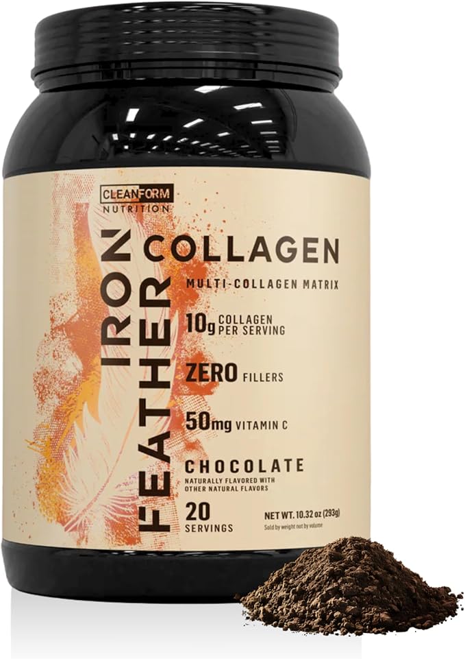 Iron Feather Collagen Powder | Chocolate | Multi-Collagen Protein with Vitamin C | Supports Joints Tendons Recovery Skin Hair and Nails | 10g Protein per Scoop | Clean and Functional Nutrition