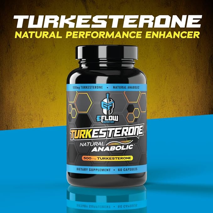 eFlow Nutrition Turkesterone Supplement for Men [Highest Purity] + Cyclodextrin for High Absorption - Increase Stamina Lean Muscle Growth &amp Recovery Boosts Drive - 3rd Party Tested (60 Capsules)