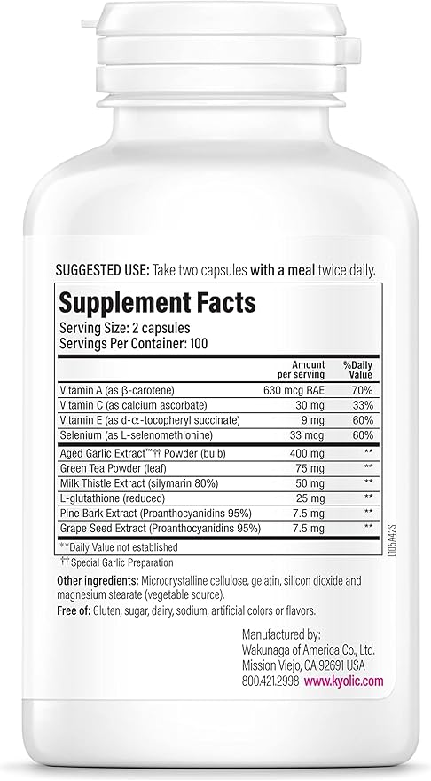 Kyolic Aged Garlic Extract Formula 105 Detox &amp Anti-Aging* 200 Capsules