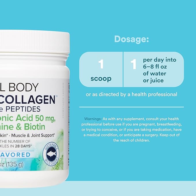 Natural Factors Total Body Marine Collagen - Collagen Peptide Powder with Hyaluronic Acid - Supports Hair Skin &amp Nails - Unflavored - 4.8 oz (46 Servings)
