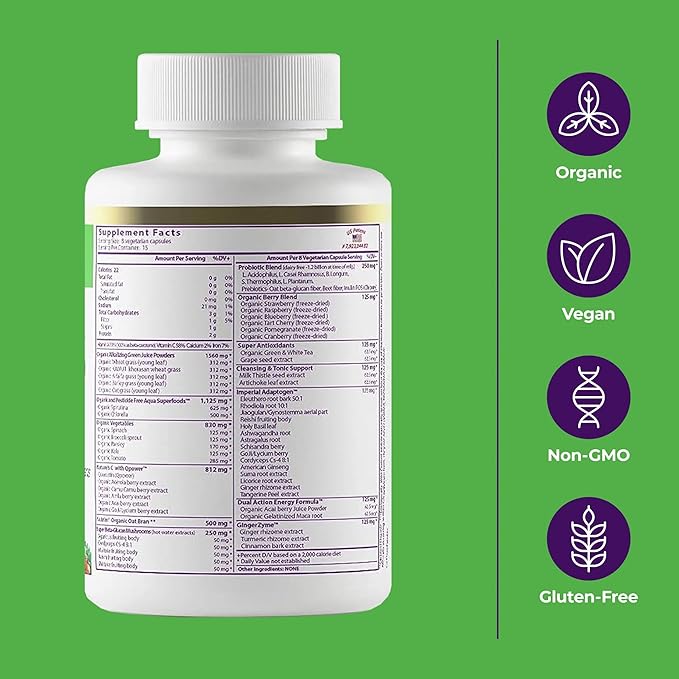 Paradise Herbs ORAC Energy Superfood Capsules Includes Over 42 Organic &amp Wild-Crafted Ingredients Probiotics &amp Enzymes 120 Count
