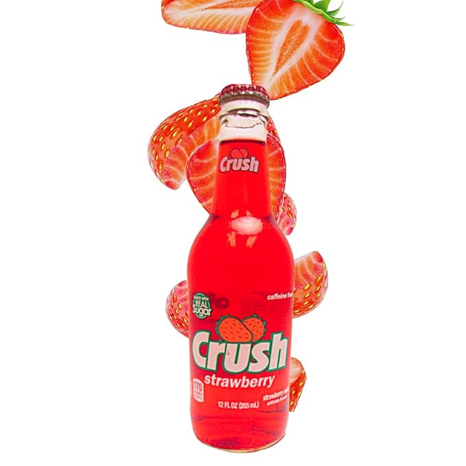 Crush Strawberry Soda | One of Crush’s Popular Soda Flavors | Real Cane Sugar | Caffeine Free | 12 oz Glass Bottles with Crazy Soda Pop Bottle Opener (12 Pack)