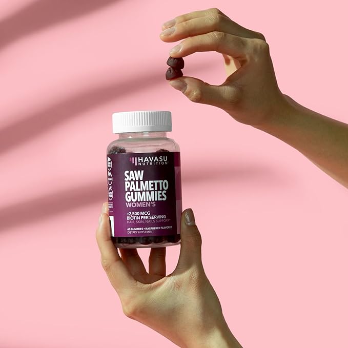 Saw Palmetto for Women with 2500mcg Biotin - DHT Blocker and Hair Skin Nail Health Gummies - 120 Count - Supports Stronger and Fuller Looking Locks and Radiant Skin - Vegan Non-GMO 2 Month Supply