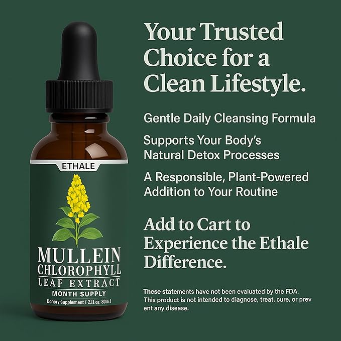 ETHALE Mullein Drops for Lungs – Natural Herbal Supplement with Mullein Leaf &amp Chlorophyll – Daily Lung and Breathing Support – 30 Day Supply Non-GMO Plant-Based Formula (2)