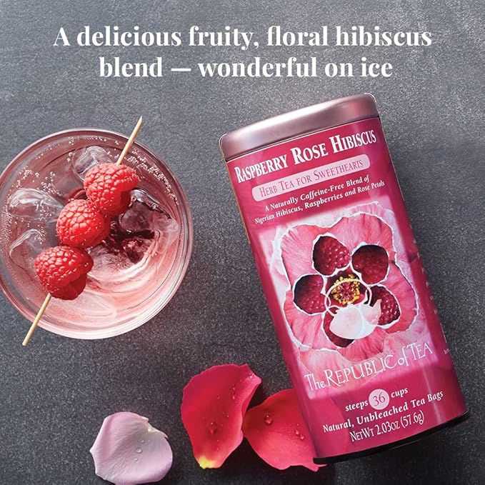 The Republic of Tea – Citizens’ Favorite Hibiscus Herbal Teas - Natural Hibiscus and Raspberry Rose Hibiscus Tea Bundle – 36 Count Tea Bags Each