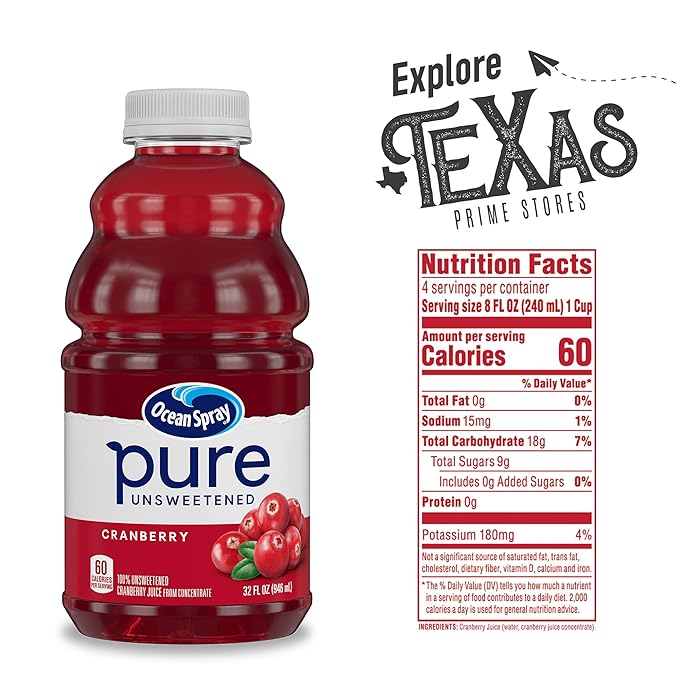 Ocean Spray - Lavinia Essentials Bundle: 6- Pack of Cranberry Unsweetened 100% Pure Juice 32 Fl oz Plastic Bottles + 1 Utility Prop