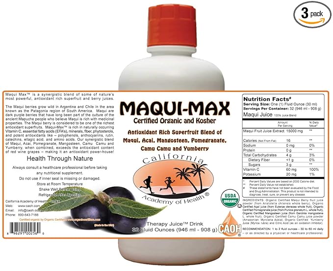 Maqui Max - Organic Maqui Juice Blend from CAOH® (3-32 oz Bottles)