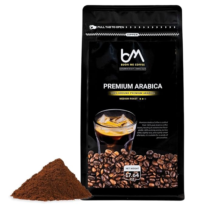 Buon Me Coffee Premium Arabica Ground Coffee Medium Roast 100% Original Arabica Coffee Beans Medium Roast Vietnamese Coffee Strong Flavor for Espresso 17.6oz Bag