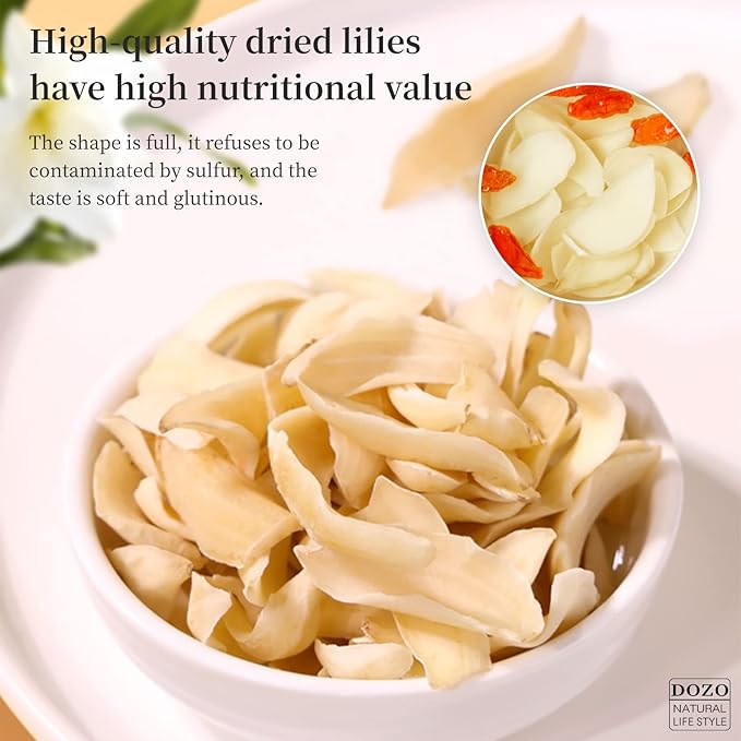 DOZO Dried Lily Bulb Dried Lily Bai He 10.58oz/300g Loose Edible Lily Bulbs Non-sulfur Health Food Making Porridge 百合干 龙牙百合 天然食用百合