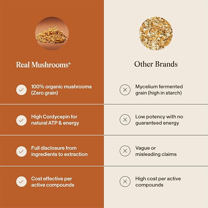 Real Mushroom Cordyceps Mushroom Powder - Cordyceps Mushroom Energy and Performance - Organic Cordyceps Powder with Beta-Glucans Vegan Supplement Non-GMO 150 Servings