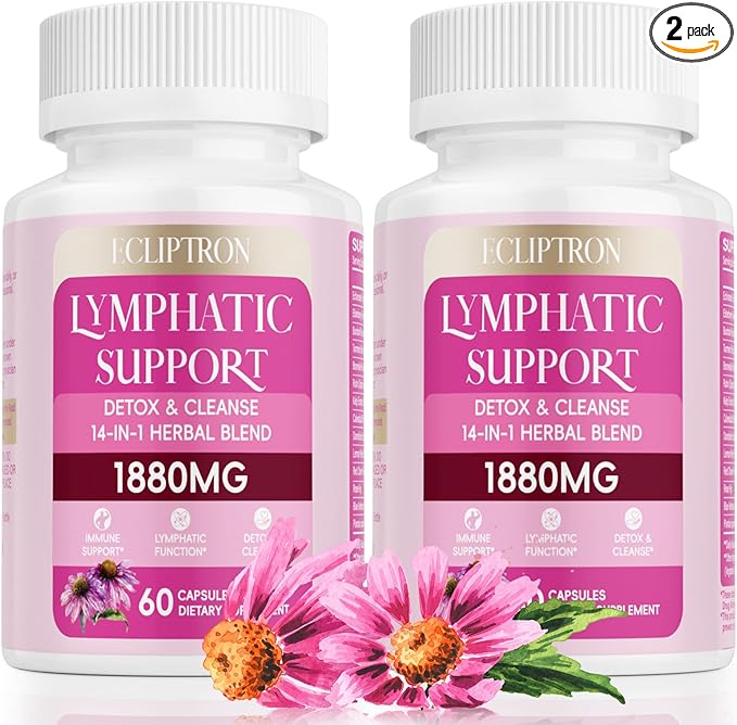 Lymphatic Drainage Supplement 1880 mg Lymphatic System Support Supplement with Echinacea Dandelion Turmeric Burdock Elderberry and Calendula Lymph Detox Cleanse &amp Immune Support 120 Capsul
