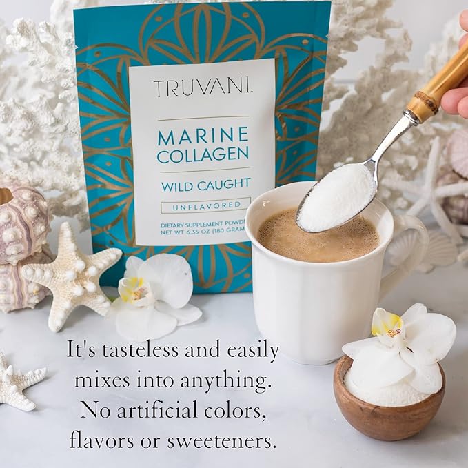 Truvani Wild Caught Hydrolyzed Marine Collagen Protein Powder | Collagen Protein Supplement with Type 12 &amp 3 | Non-GMO | Gluten Free Fish Collagen | 15 Servings