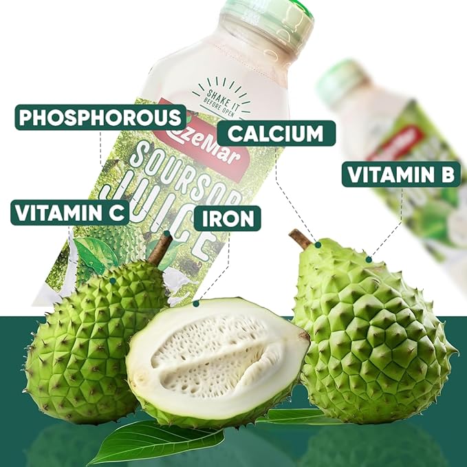 Rozemar Soursop Juice | Tropical Soursop Beverage | Rich Flavor Superfruit Drink | 16 fl oz Bottles | Pack of 12