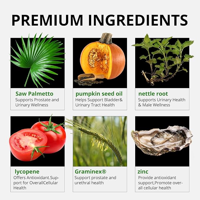 Saw Palmetto for Men Prostate Health Supplement Pharmaceutical Grade - Pumpkin Seed Oil - Graminex - Nettle Supports Urinary Function &amp Hair Loss PreventionDHT Blocker 60 softgels
