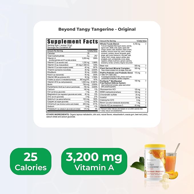 Youngevity Beyond Tangy Tangerine 2.5 Tropical Tangerine Ultimate Multi-Vitamin &amp Mineral Complex - Made with Natural &amp Whole Foods | 8000 ORAC