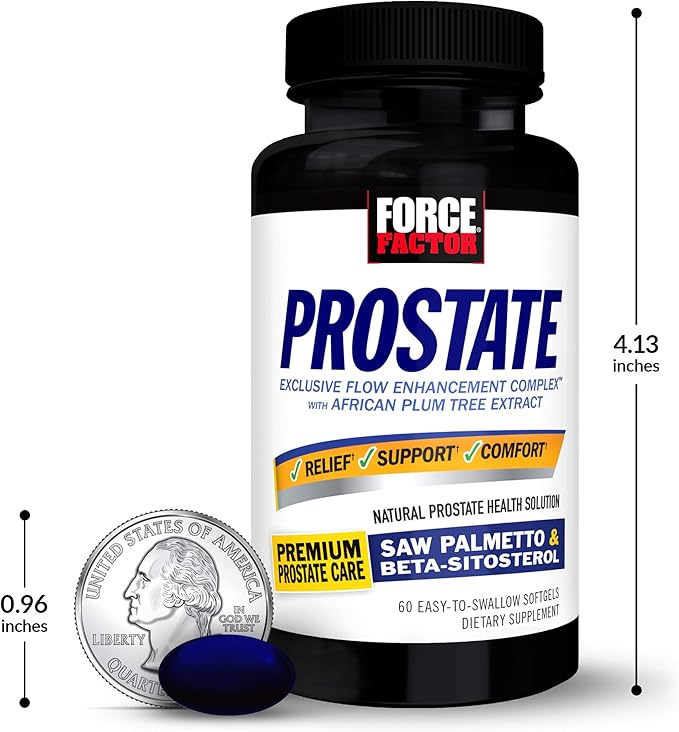 Force Factor Prostate Saw Palmetto and Beta Sitosterol Supplement for Men Prostate Health Support Size Support Urinary Relief Bladder Control Reduce Nighttime Urination 60 Count (Pack of 2)