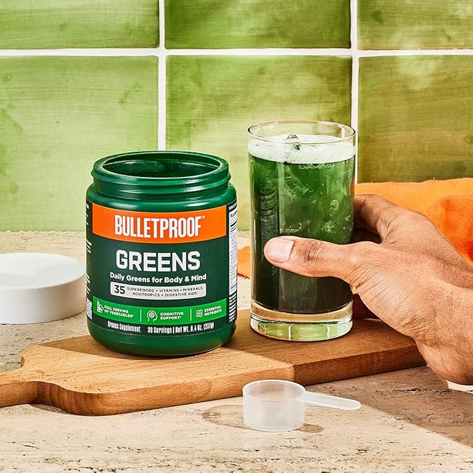 Bulletproof Greens 8.4 Ounces Daily Greens Powder with Superfoods and Nootropics Full Serving of Vegetables Essential Nutrients Packaging May Vary