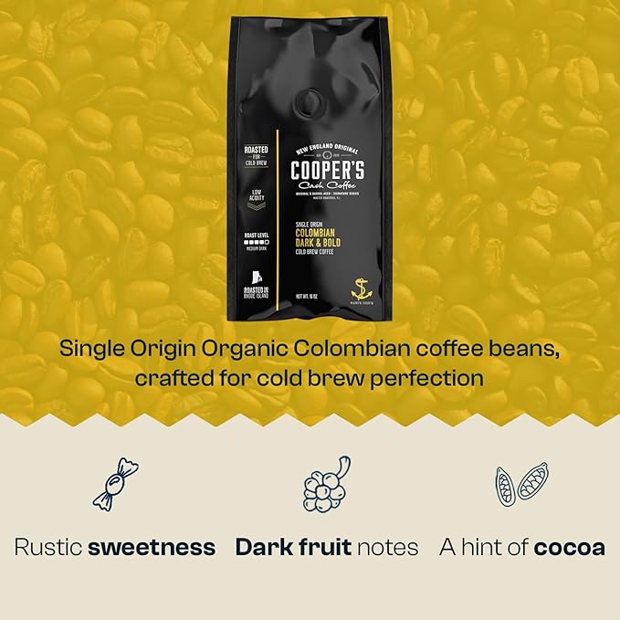 Colombian Dark Roast Single Origin Gourmet Organic Cold Brew Coffee Beans Smooth Taste of Cocoa with Light Fruited Flavors Whole Bean 5 lb Coffee Bag