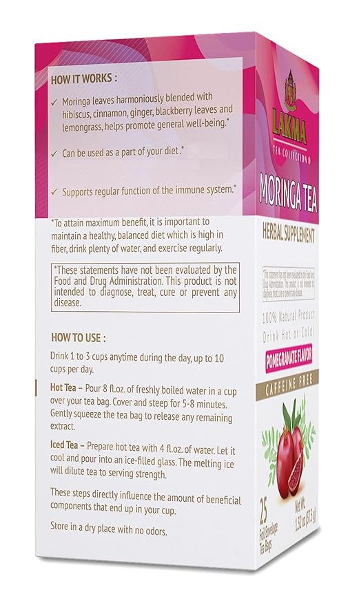 HYLEYS Lakma Moringa Oleifera Tea with Pomegranate - 25 Tea Bags - (12 Pack - 300 Tea Bags Total)