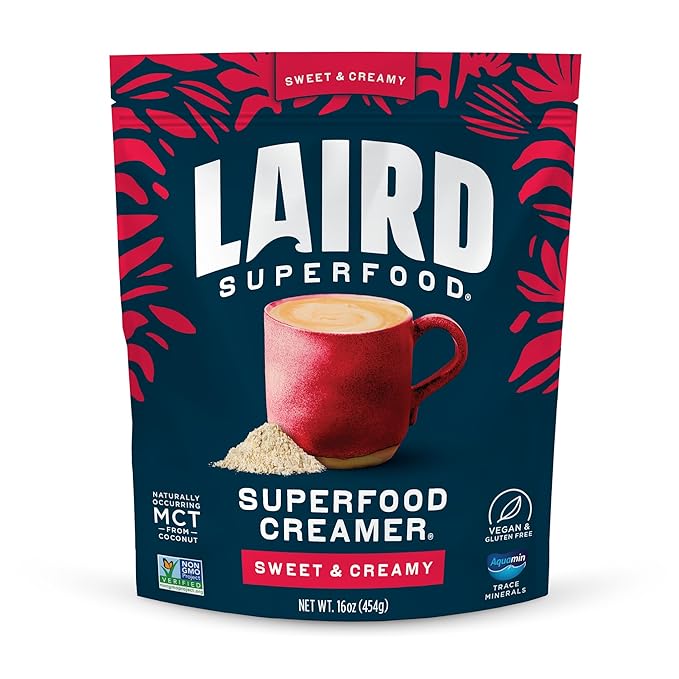 Laird Superfood Non-Dairy Superfood Creamer - Coconut Powder Coffee Creamer - Sweet &amp Creamy - Gluten Free Non-GMO Vegan - 16 oz. Bag Pack of 1