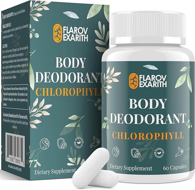 Women's Body Deodorizing Supplement – Chlorophyll Capsules for Body Odor Fresh Breath &amp Gut Detox for Social Confidence – Vegan with Matcha Green Tea Apple Cider Vinegar (60 Caps)