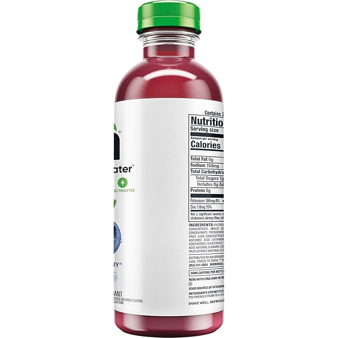 Bai Antioxidant Infused Water Beverage Brasilia Blueberry with Vitamin C and No Artificial Sweeteners 18 Fluid Ounce Bottle 12 Pack