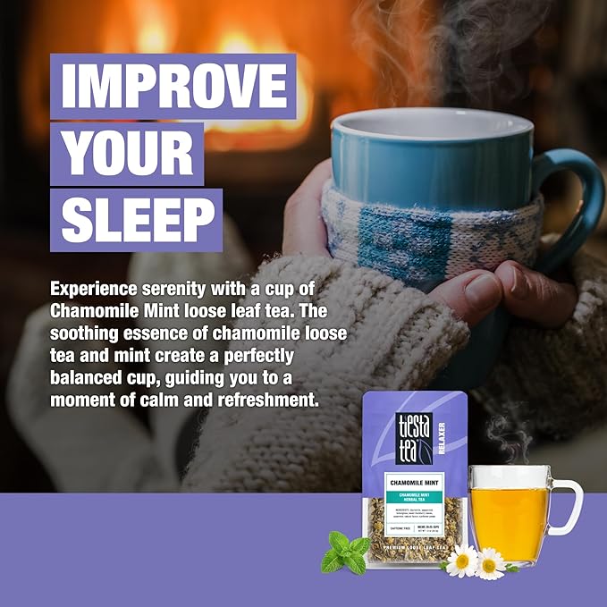 Tiesta Tea - Chamomile Mint Herbal Tea and Brewbasket Infuser Bundle Caffeine-Free Chamomile Mint Blend 1oz Resealable Pouch with 5oz Reusable Stainless Steel Strainer