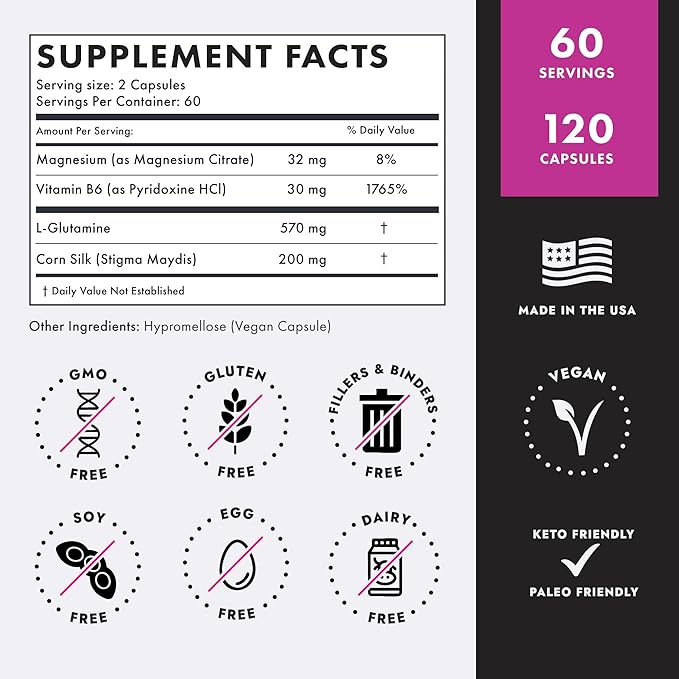 Herbal Wellness Supplement with Vitamin B6 Magnesium &amp Cornsilk – Daily Nutritional Support – 120 Capsules (60 Servings)