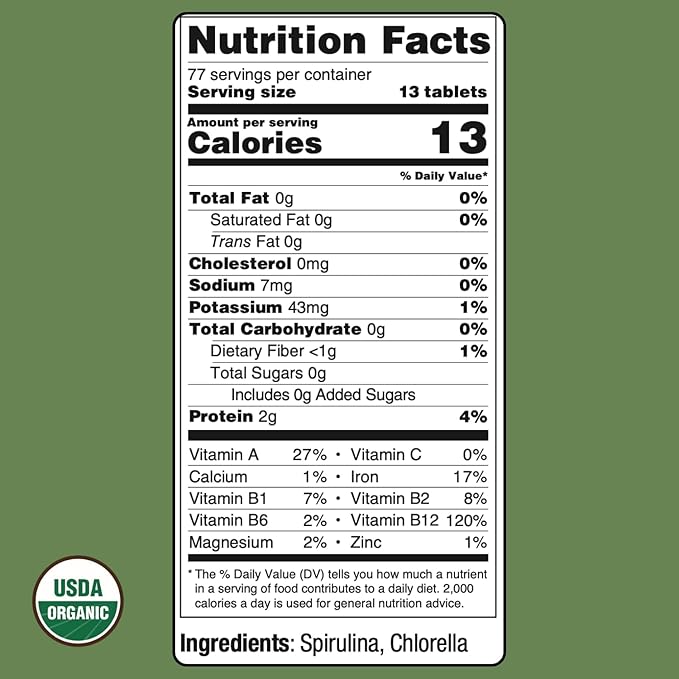 On Target Living Organic Spirulina Chlorella | USDA Organic | Vegan | Immune Support | Alkalyzing | Nutrient Dense | Protein Dense (2000 Tablets)