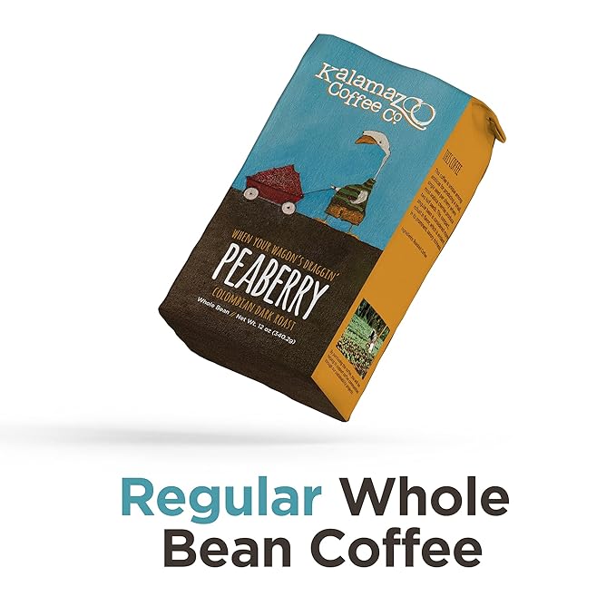 KALAMAZOO COFFEE COMPANY Peaberry Whole Bean Coffee - When Your Wagon's Dragging Dark Roast | 12oz Bag (3 Pack)