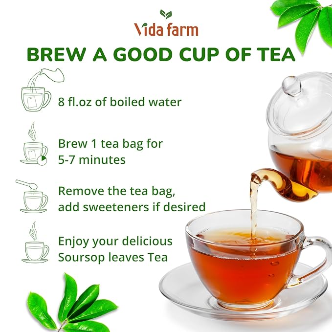 VIDA FARM Soursop Tea Bags 155 Count 100% Natural Pure Soursop Leaves Decaffeinated Vegan Gluten-Free