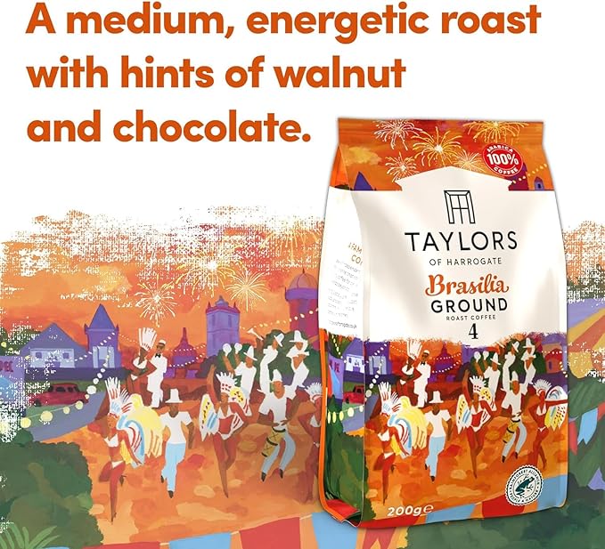 Taylors of Harrogate Ground Coffee (Each Pack 200g) Pick Any 6 from 7+ Flavours Inc. Rich Italian After Dark Hot Lava Java Decaf Lazy Sunday Flying Start and Brasilia