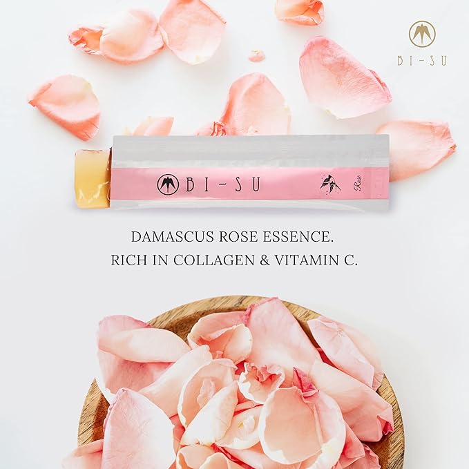 BI-SU Beauty Essence Collagen Jelly Stick with Vitamin C Fish Collagen Peptides Anti Aging Maintain Skin Elasticity Immunity Support Japan Beauty Skin Care Secret Rose Flavor 30 PCS